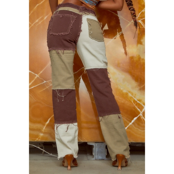 NWT Jaded London Brown Patchwork Denim Jeans - Picture 2 of 9